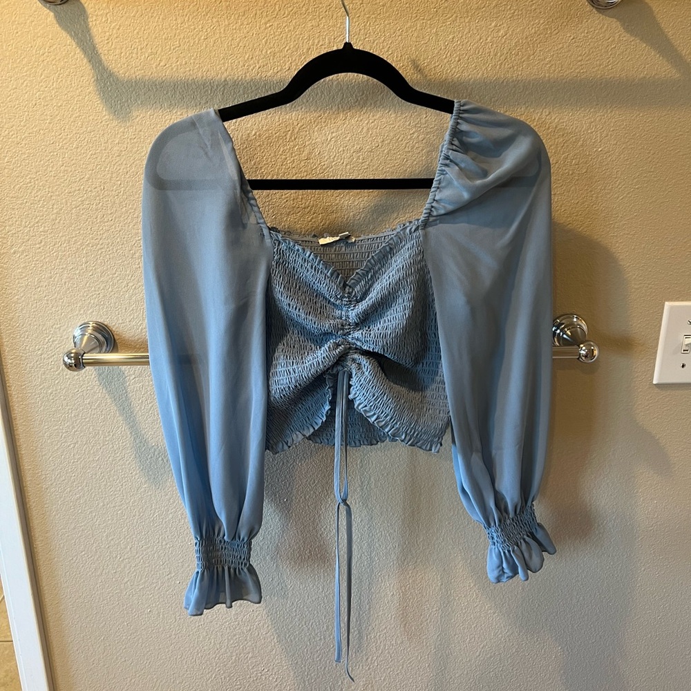 Elegant Blue Ruched Women's Top